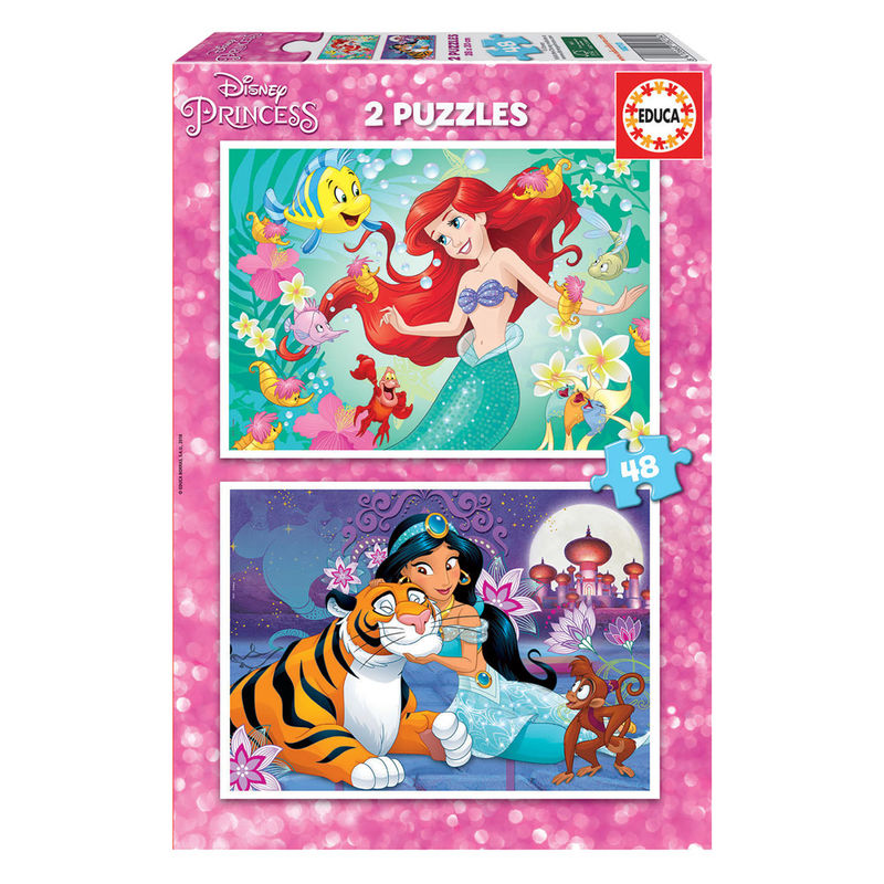 puzzle ariel jasmine disney princesses 2x48pcs