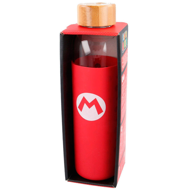 super mario bros nintendo glass bottle with silicone sleeve 585ml