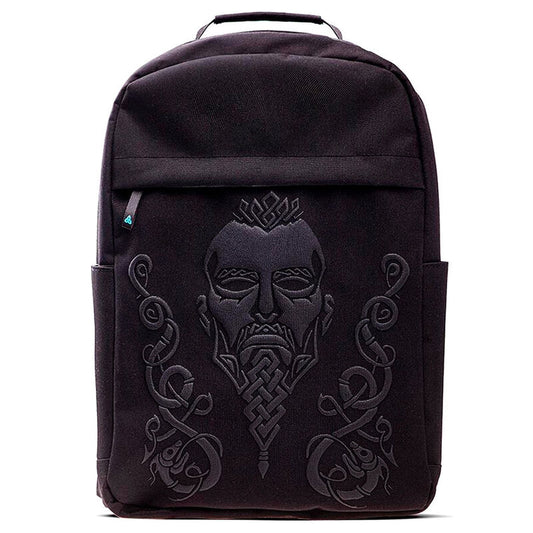 black screen printed assassins creed valhalla backpack