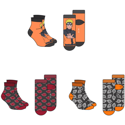 Conjunto de 3 meias adultas sortidas de Naruto Shippuden