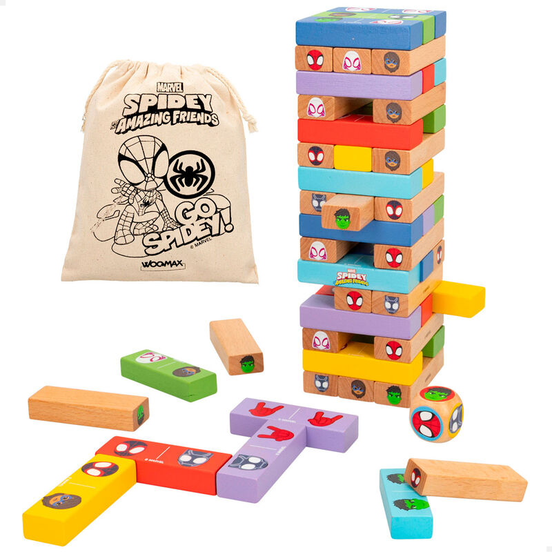 Spider Man Marvel Holzbausteinturm + Dominospiel
