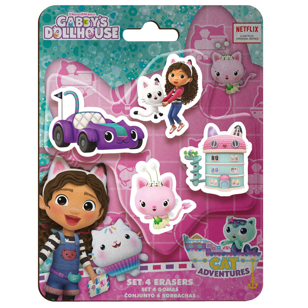 blister pack of 4 gabby's dollhouse erasers