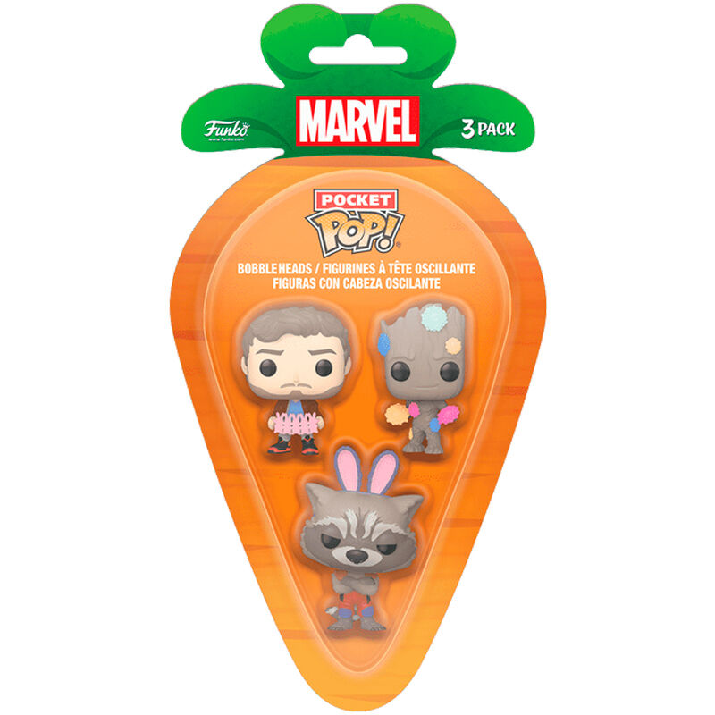blister pack of 3 carrot pocket pop marvel guardians of the galaxy easter figures
