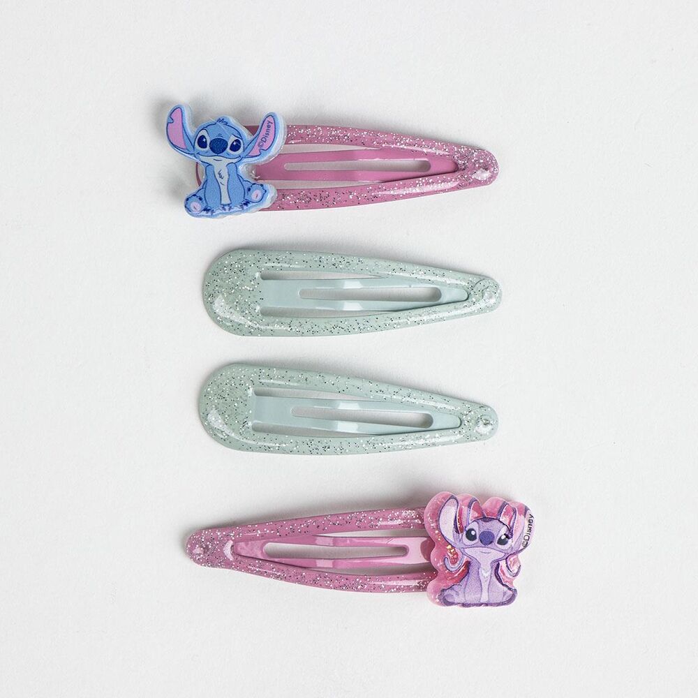 Blister pack of 4 Angel & Stitch Disney hair clips