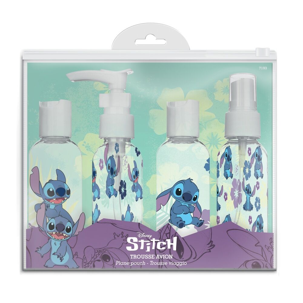 disney stitch travel toiletry bag with 4 refillable bottles