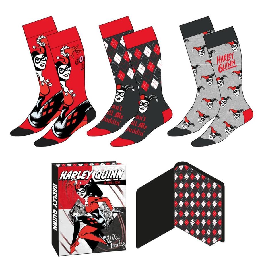 Set di 3 paia di calzini da adulto di Harley Quinn della DC Comics