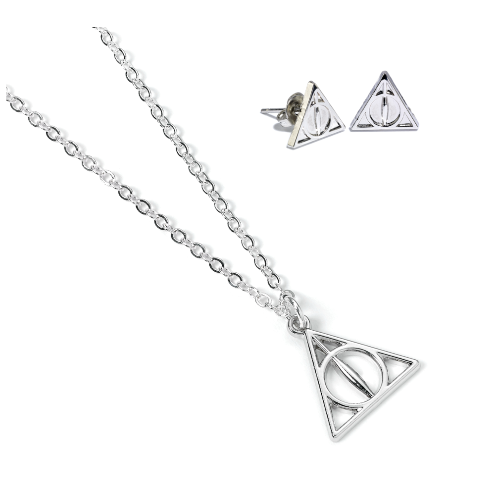 harry potter deathly hallows pendant and earrings set