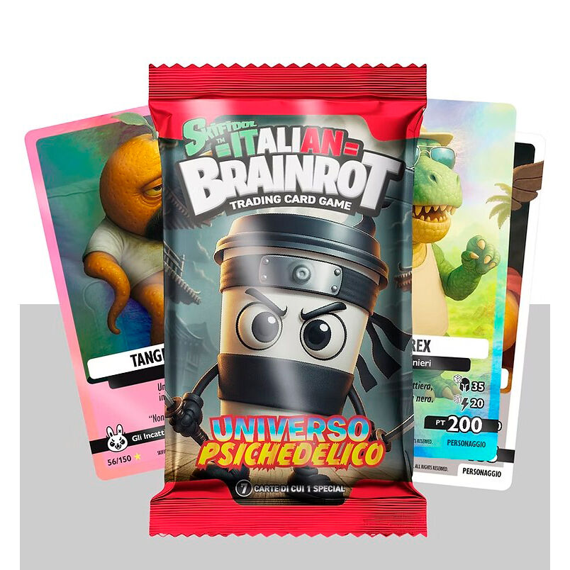 Packung mit 7 Sammelkarten Psychedelic Universe Skifidol Italian Brainrot Sortiert