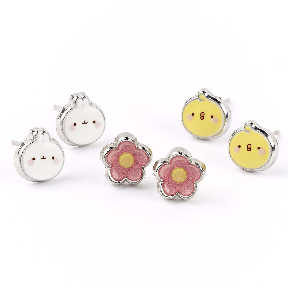 Blister pack of 3 pairs of Molang earrings