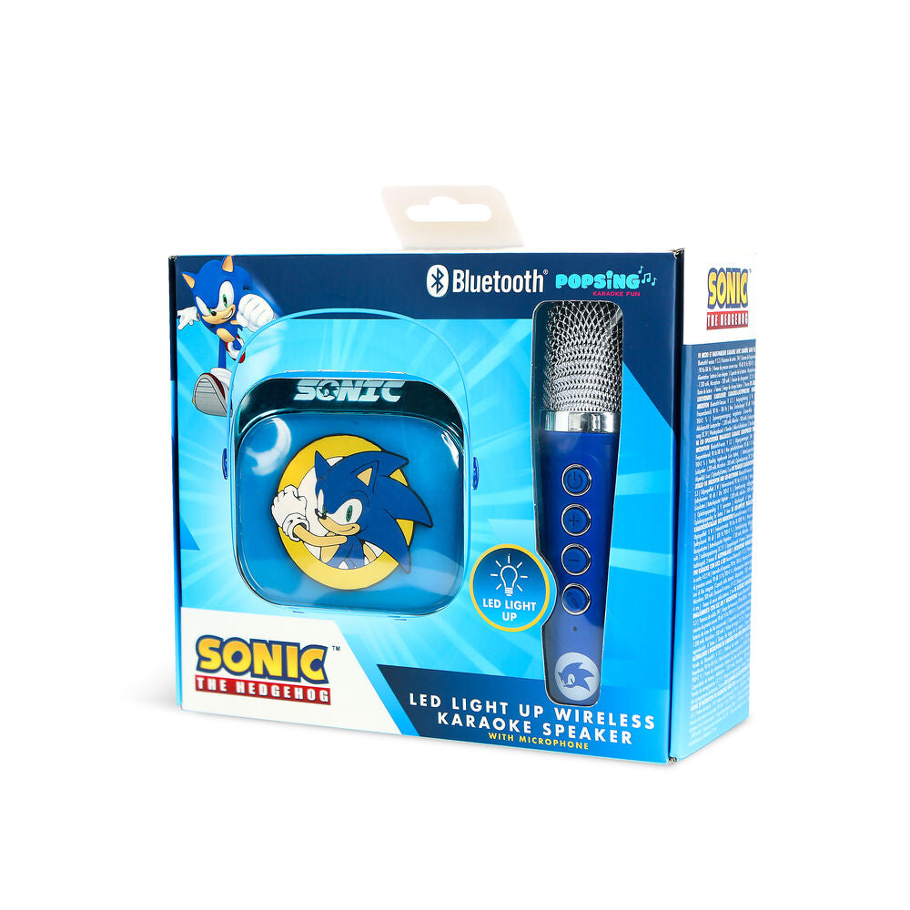 Caixa de som e microfone de karaokê com LED do Sonic the Hedgehog
