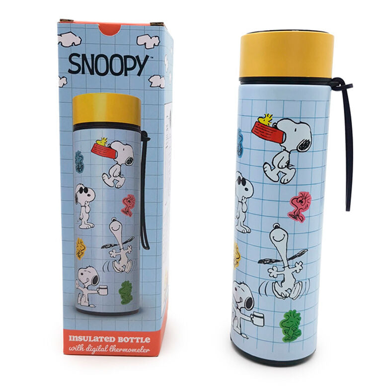 snoopy & woodstock stainless steel thermos bottle with thermometer 450ml