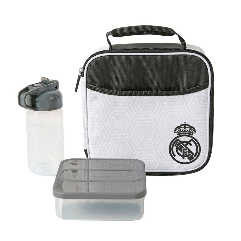 Real Madrid insulated lunch bag, Tupperware, and bottle