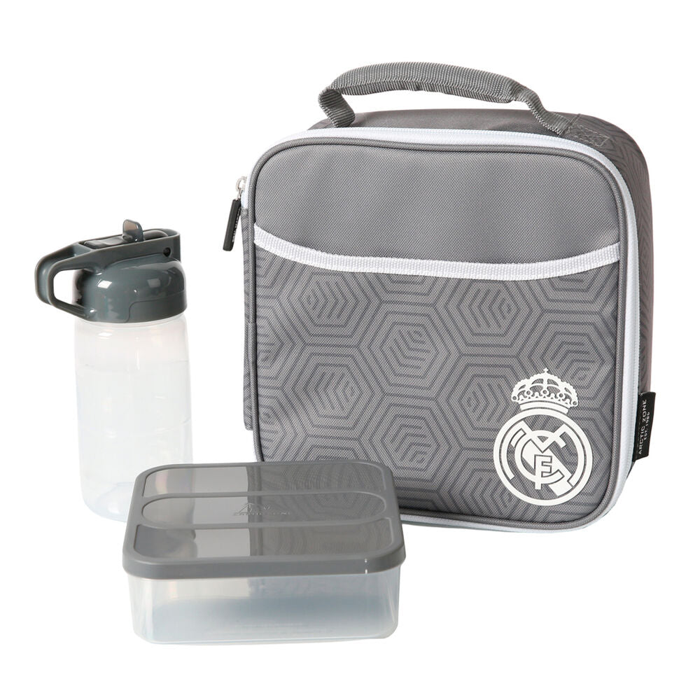 Real Madrid insulated lunch bag, Tupperware, and bottle