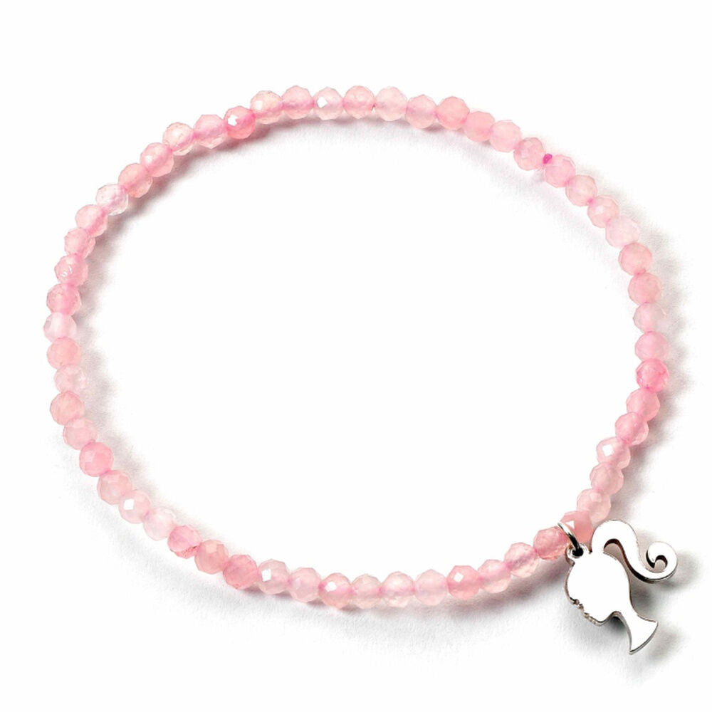 Pulseira prateada com pingente de silhueta da Barbie