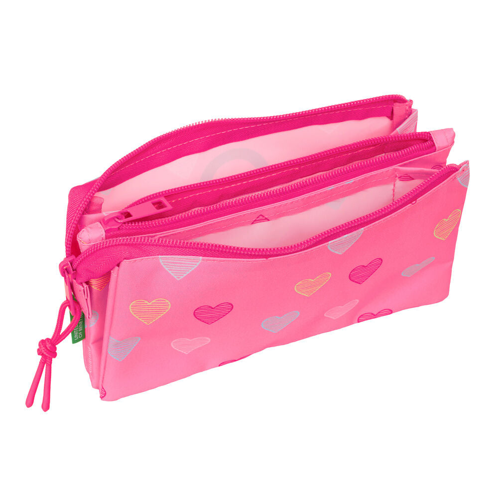 Heart Benetton triple pencil case