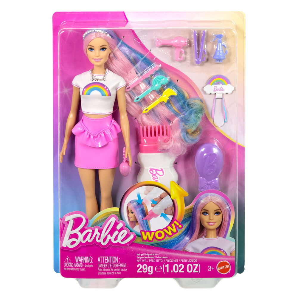 barbie doll with rainbow sparkle hair