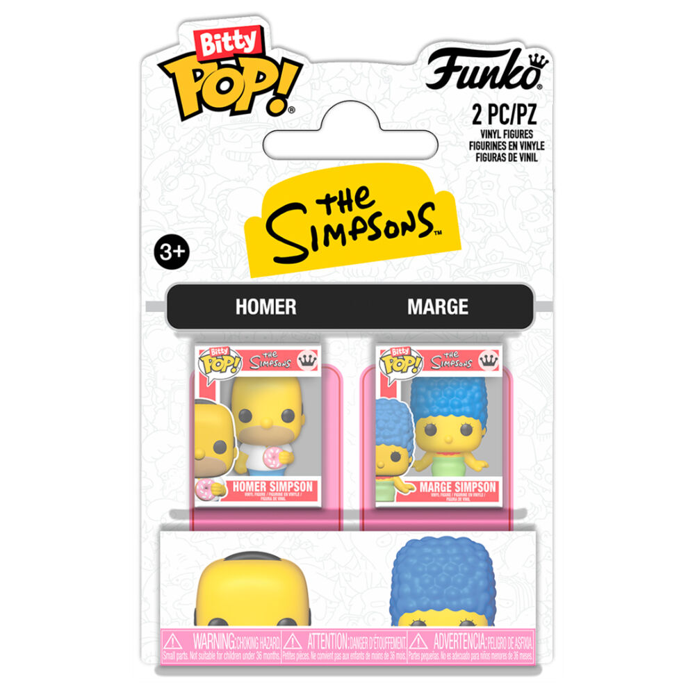 blister pack of 2 bitty pop figures the simpsons homer & marge