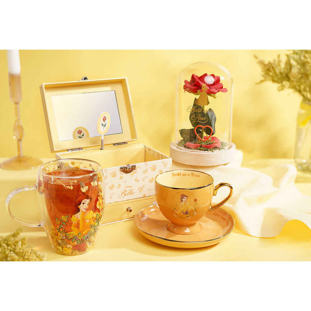 Caneca de cristal com flores secas Princesa Bela da Disney