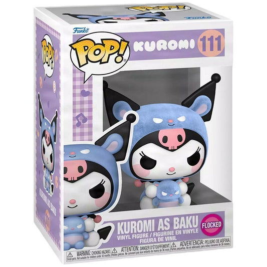 Statuetta POP di Hello Kitty Kuromi nei panni di Baku realizzata con effetto floccato