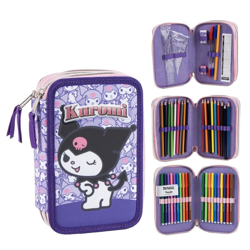 Kuromi Hello Kitty triple pencil case