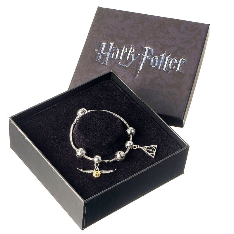 Braccialetto d'argento con ciondoli a forma di Boccino d'Oro e 3 perline magiche di Harry Potter