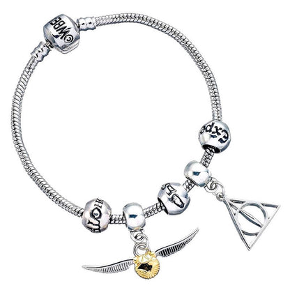 silver bracelet charms deathly hallows snitch 3 spellbeads harry potter