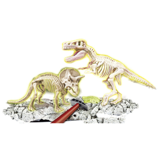 Spielen mit T Rex und phosphoreszierendem Triceratops