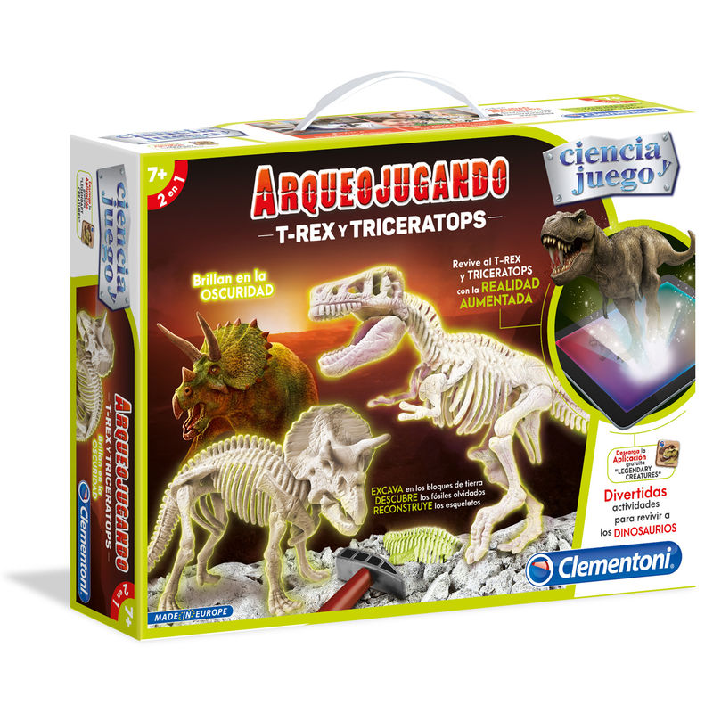 playing with t rex and phosphorescent triceratops