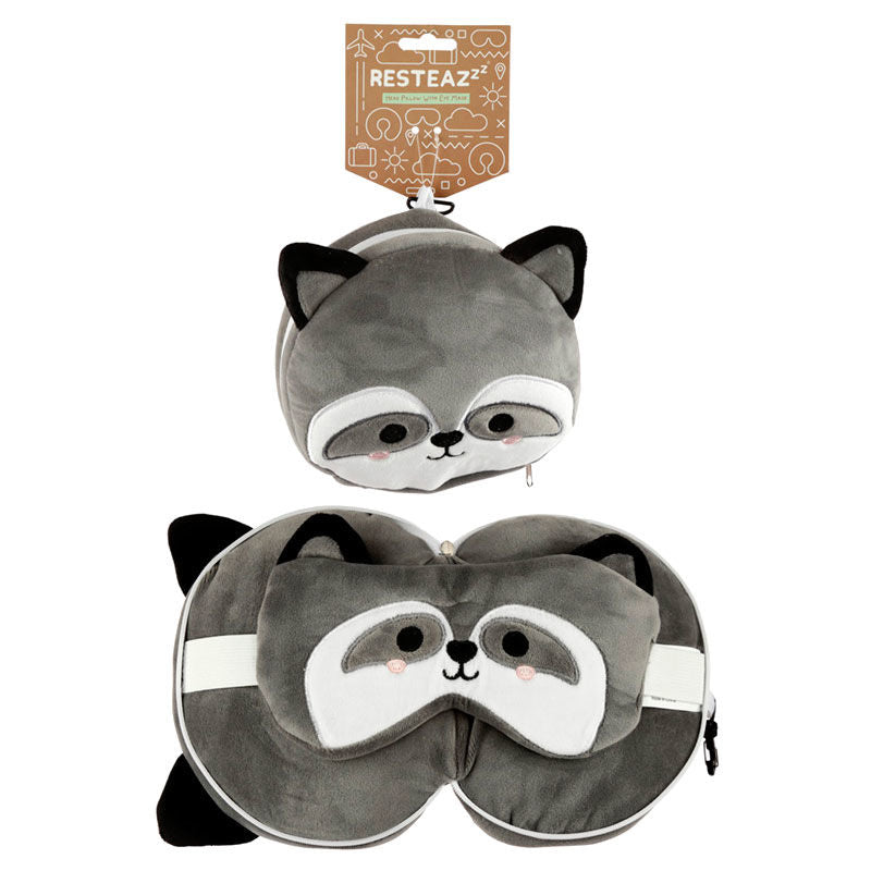 raccoon relaxeazzz travel pillow eye mask