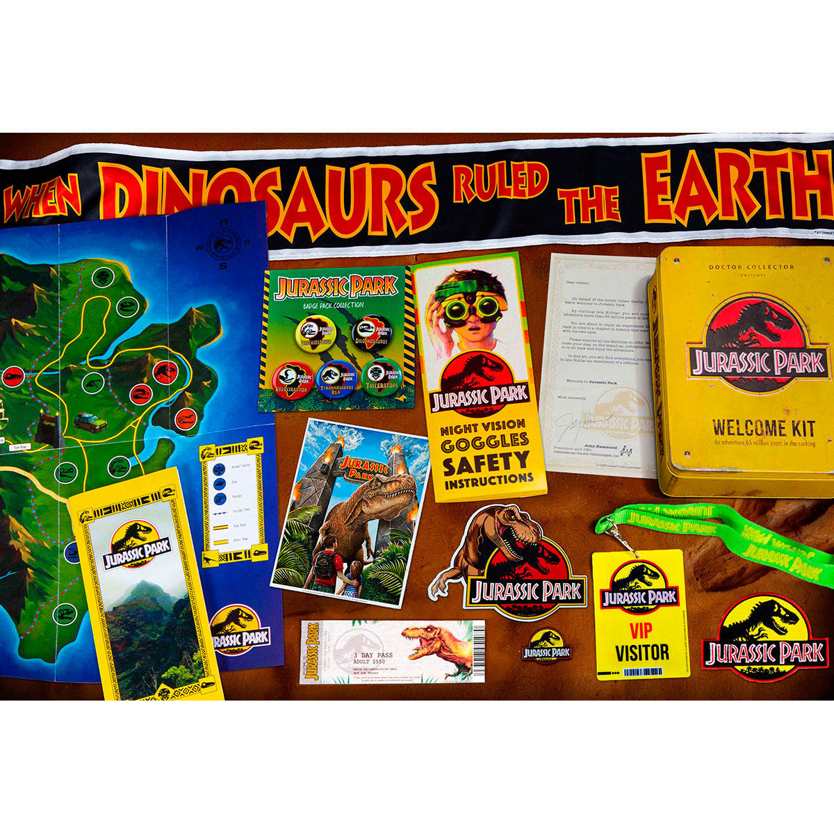 Kit di benvenuto replica di Jurassic Park in scatola di metallo standard