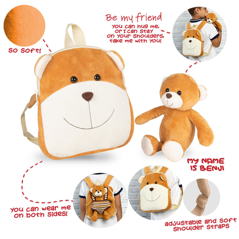 Wendbarer Rucksack + Benji Bär Plüschtier (25 cm)