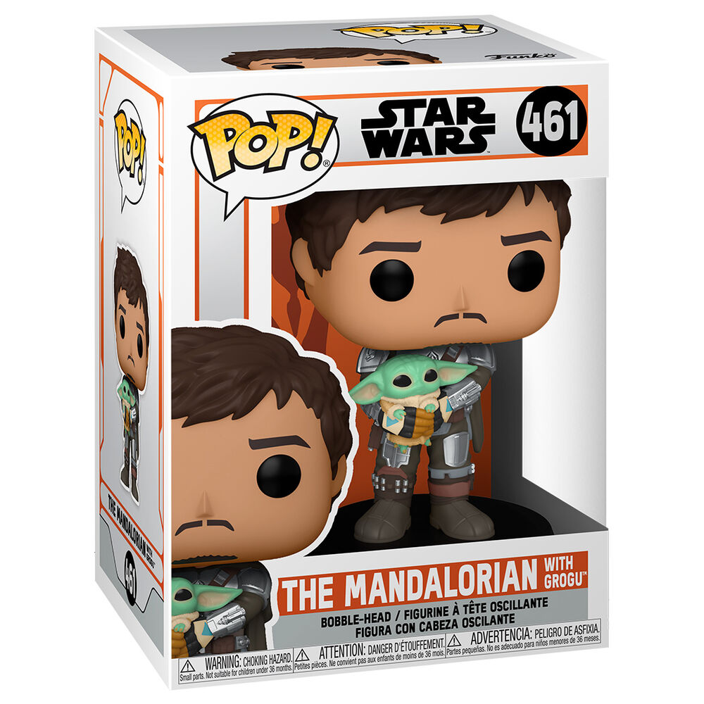 pop figure star wars mandalorian mando holding child