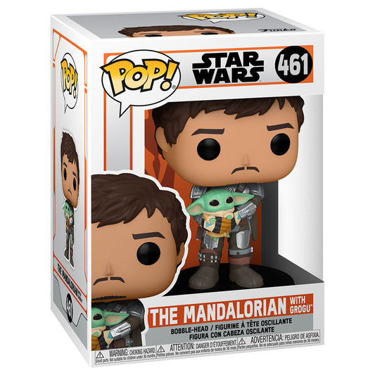 pop figure star wars mandalorian mando holding child