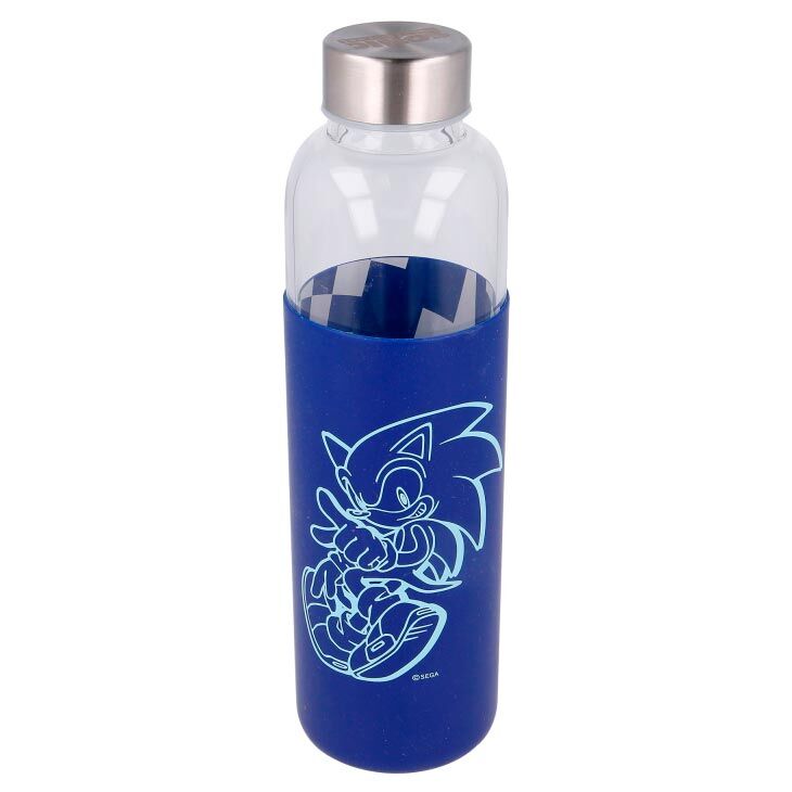 sonic the hedgehog glass bottle with silicone sleeve  585ml