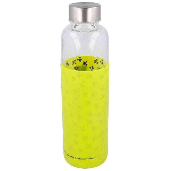Garrafa de vidro Minecraft com capa de silicone 585ml
