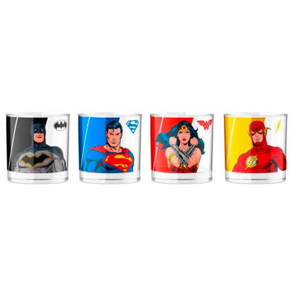 set of 4 dc comics superheroes mini glasses