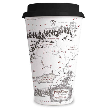 Taza de viaje con el mapa de Mordor de El Señor de los Anillos