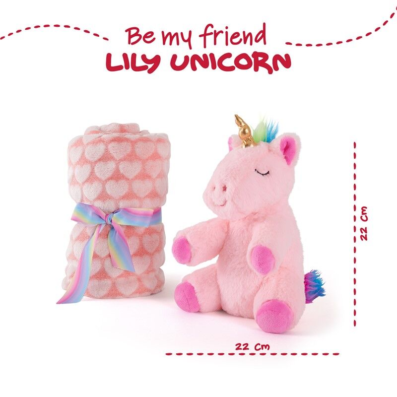 Peluche Licorne Lily + Couverture Douce 22 cm