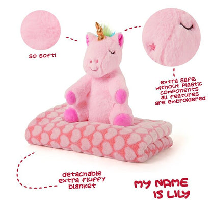 Peluche Licorne Lily + Couverture Douce 22 cm