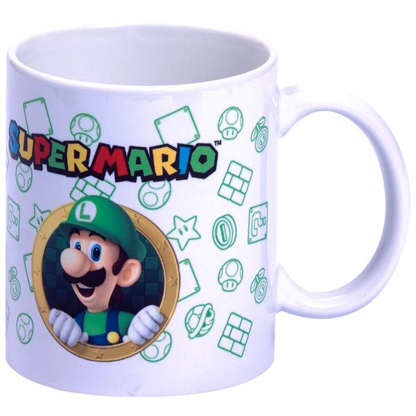 Cofrinho e caneca do Luigi de Super Mario Bros da Nintendo