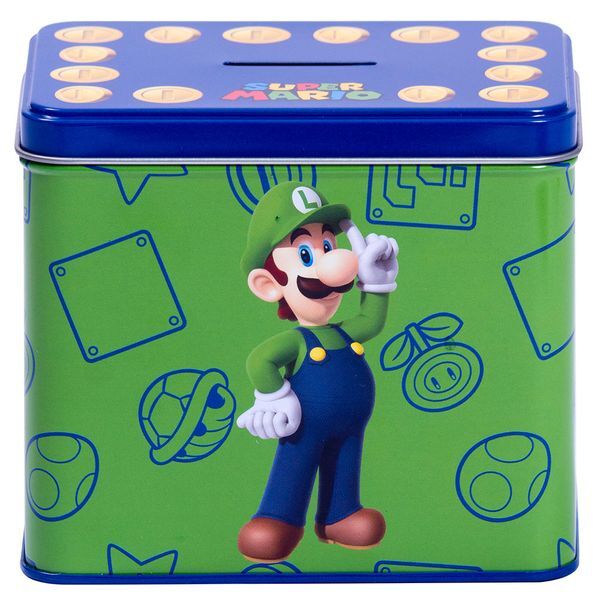 Cofrinho e caneca do Luigi de Super Mario Bros da Nintendo