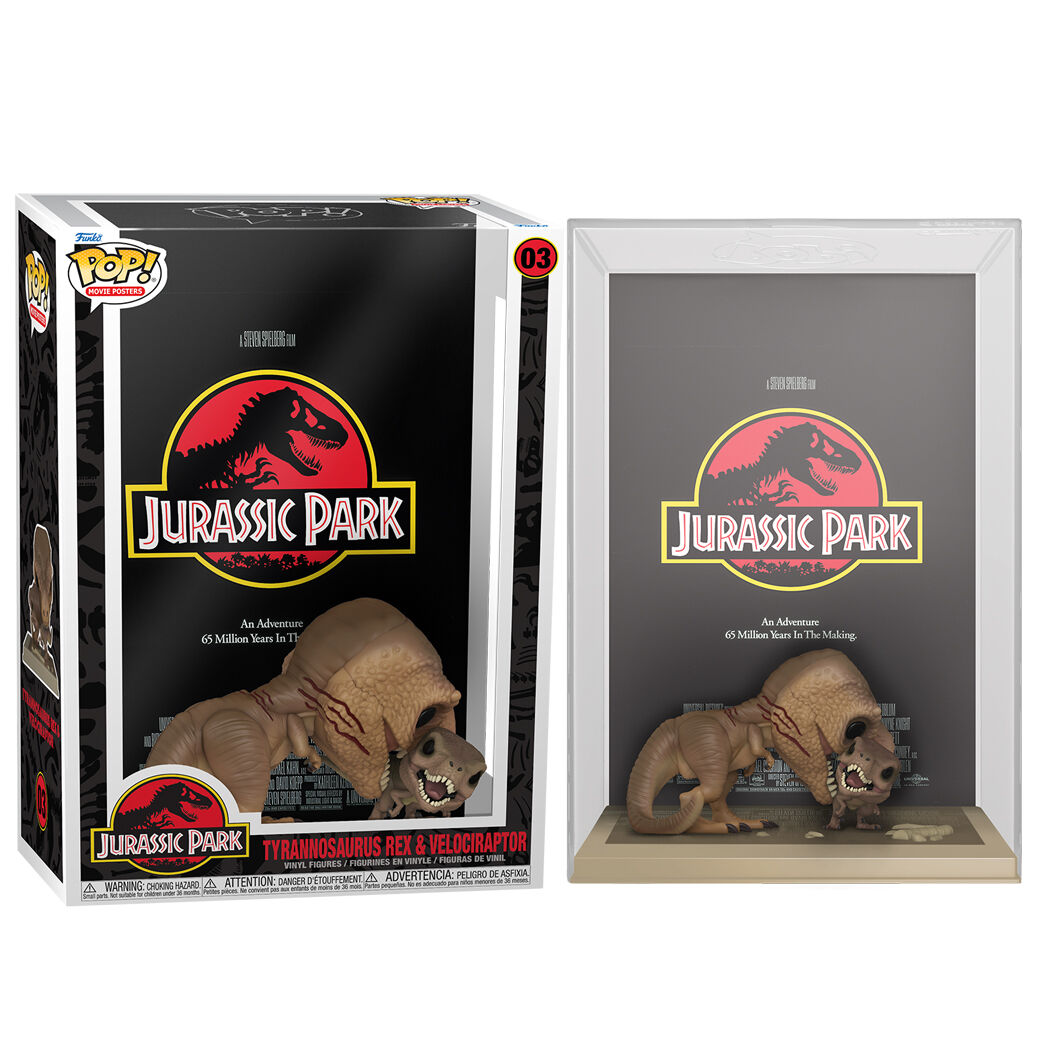 POP Figur Filmplakat Jurassic Park Tyrannosaurus Rex und Velociraptor