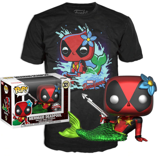 pop figure & tee set marvel deadpool mermaid exclusive
