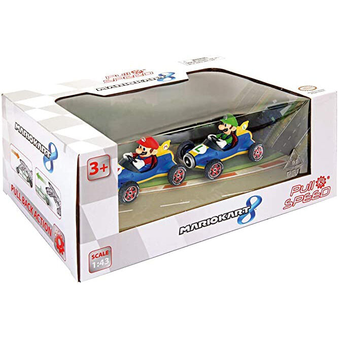 Lot de 2 voitures Mario Kart 8 à tirer Mario + Luigi