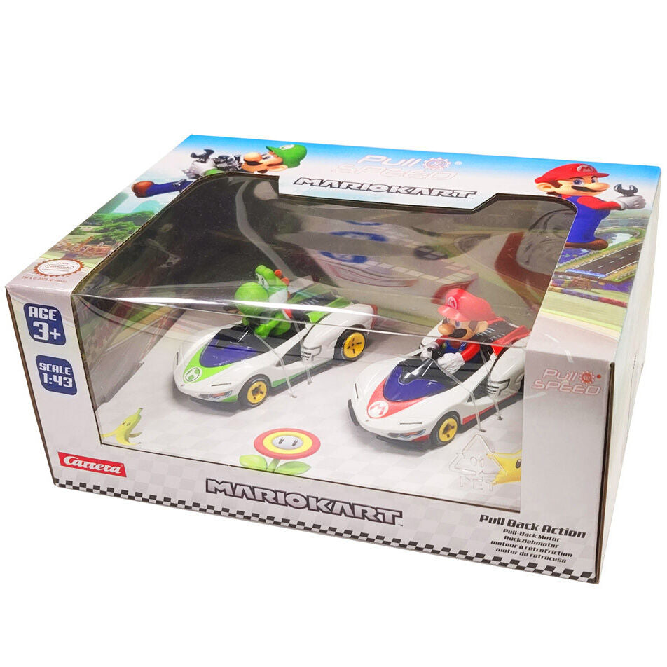 set of 2 pull speed ​​mario  yoshi mario kart cars