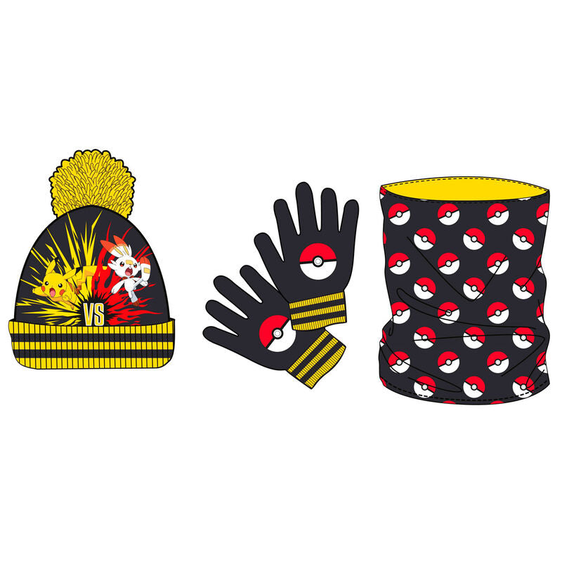 pokemon set: hat  neck warmer and gloves