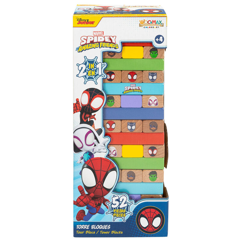 spider man marvel wooden block tower  domino game