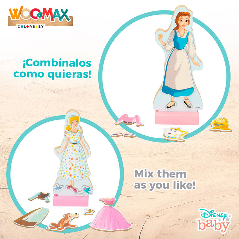 Jogo magnético de madeira com vestidos de princesas da Disney