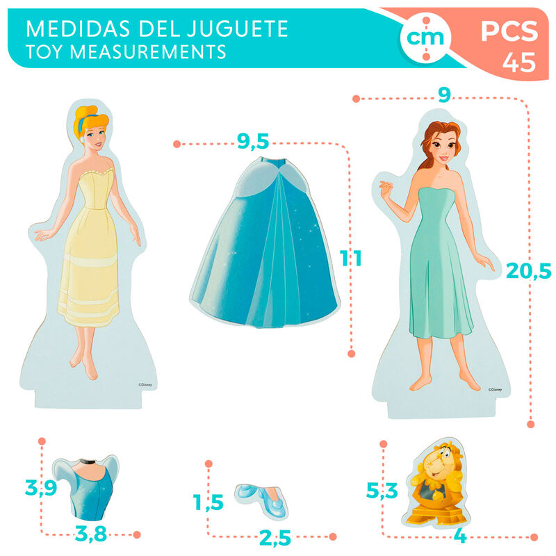 Jogo magnético de madeira com vestidos de princesas da Disney