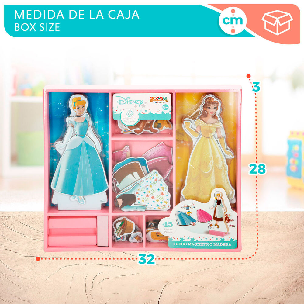 Jogo magnético de madeira com vestidos de princesas da Disney